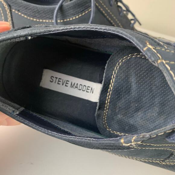 Steve Madden Chays Navy Leather Cap Toe Oxford Mens Casual Dress Size 12 Lace Up main image 2